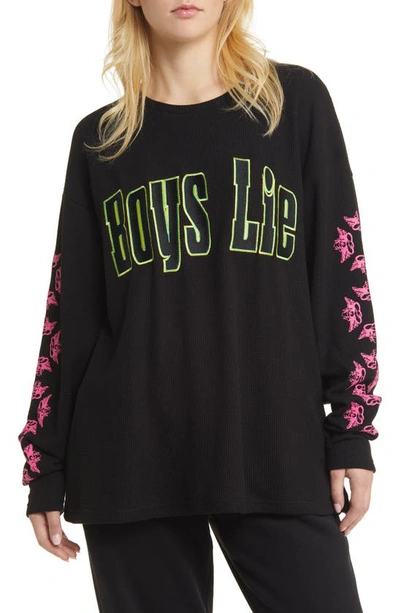 Boys Lie Spunk Waffle Knit Graphic Top In Black