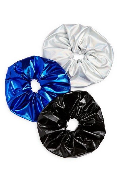 Tasha Assorted 2-pack Metallic Scrunchies In Blue/ Silver/ Black