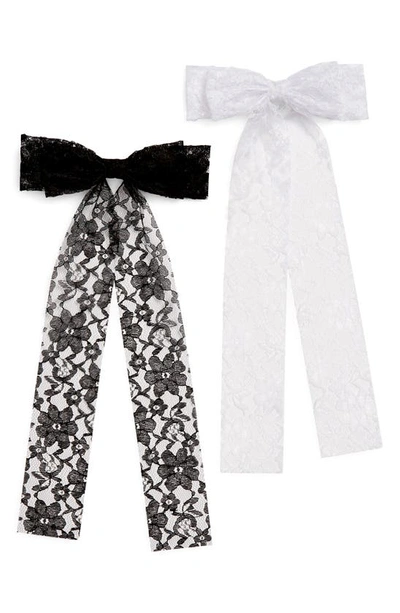 Tasha Pack Of 2 Lace Bow Barrettes In Black/ White