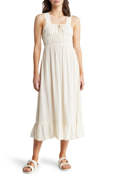 Roxy Paradise Winds Cotton Blend Midi Dress In Egret