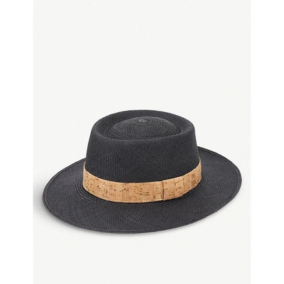 Artesano Cortica Straw Panama Hat In Black