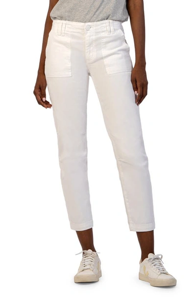 Kut From The Kloth Reese Patch Pocket Mid Rise Crop Slim Straight Leg Jeans In Optic White