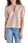Steve Madden Jane Puff Sleeve Faux Leather Top In Rose Taupe