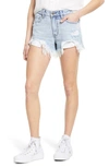 Hidden Jeans Heavy Frayed High Waist Nonstretch Cutoff Mom Shorts In Light Wash