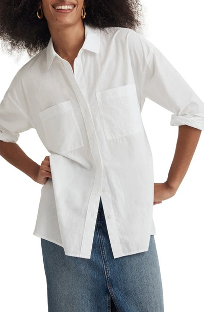 Madewell The Oversize Straight Hem Signature Poplin Shirt In Eyelet White