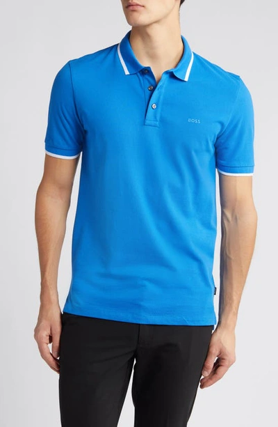 Hugo Boss Parlay Tipped Cotton Polo In Bright Blue