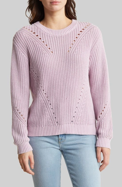 Marine Layer Ramona Pointelle Accent Cotton Crewneck Sweater In Lavender Mist