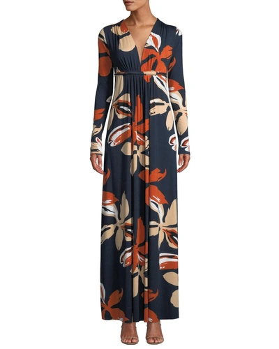 Rachel Pally Plus Size Plunging-neck Long-sleeve Floral-print Jersey Long Dress In Pop Floral