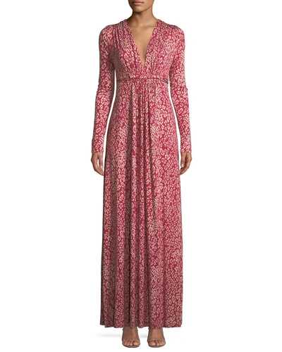 Rachel Pally Plunging-neck Long-sleeve Floral-print Jersey Long Dress, Plus Size In Mau Print