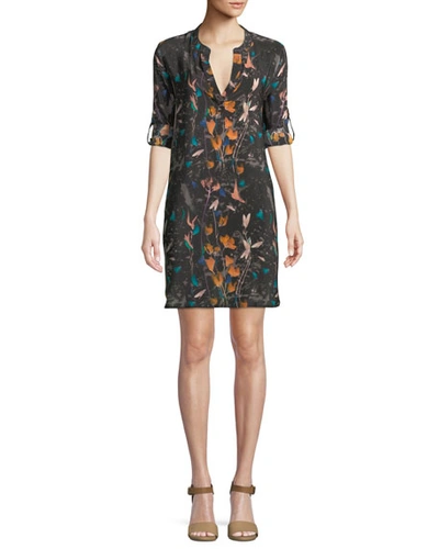 Tolani Plus Size Skyler Roll-sleeve Floral-print Silk Long Tunic Dress