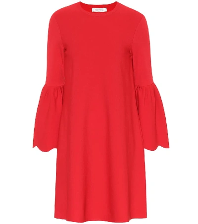 Valentino Jewel-neck Bell-sleeve Stretch-knit Mini Dress In Red