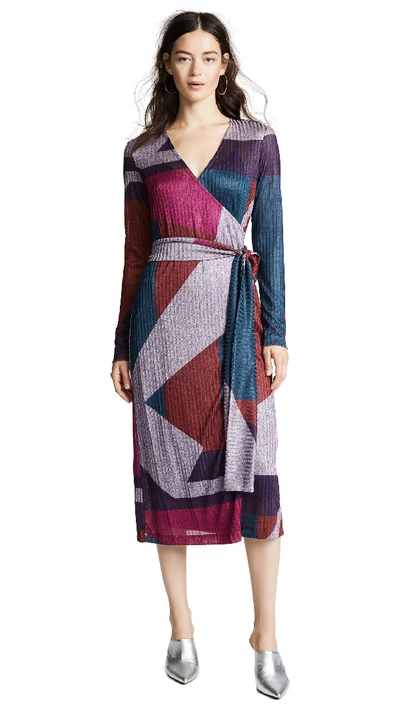 Tanya Taylor Ellie Colorblock Long-sleeve Wrap Dress In Berry Multi
