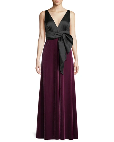 Aidan Mattox Charmeuse Bow Gown W/ Velvet Skirt