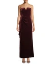 Aidan Mattox Strapless Ruched Velvet Formal Gown Dress In Red