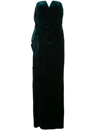 Aidan Mattox Strapless Ruched Velvet Formal Gown Dress In Emerald