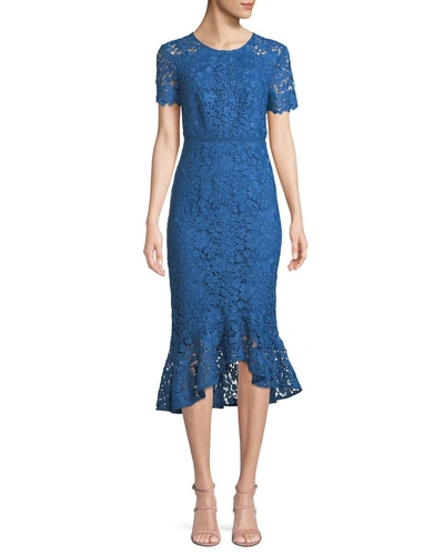 Shoshanna Edgecombe Bodycon Lace Dress W/ High-low Hem In Multi