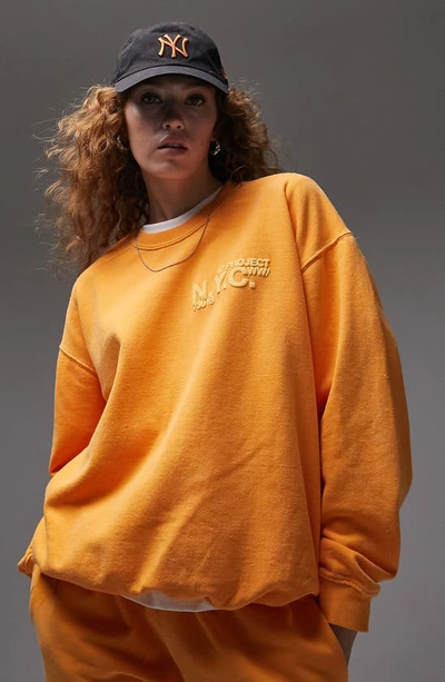 Topshop New York City Oversize Pullover Sweatshirt In Orange