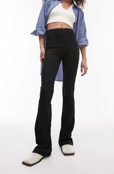 Topshop Ribbed Flare Leg Pants In Black