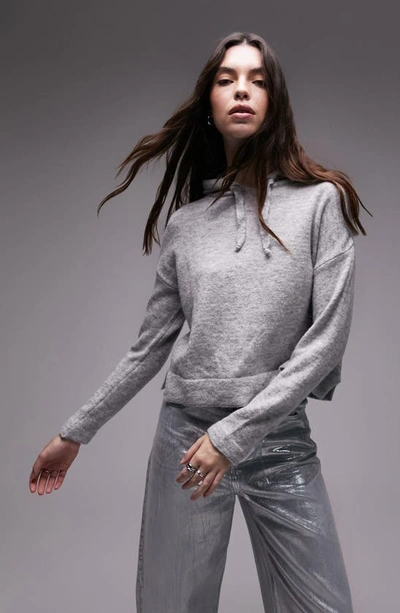 Topshop Boxy Crop Hooded Sweater In Grey