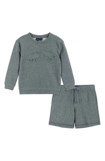 Andy & Evan Kids' Dino Embossed Sweatshirt & Sweatshorts Set In Grey Dino