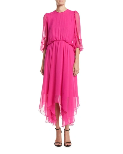 Camilla And Marc Dylan Midi Dress W/ Handkerchief Skirt In Medium Pink