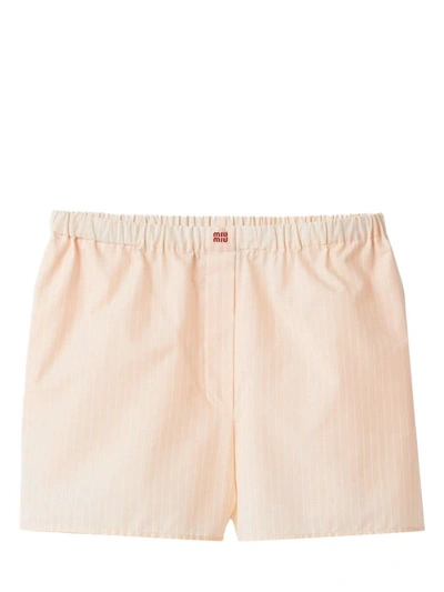 Miu Miu Striped Cotton Pyjama Boxers In Pesco+bianco