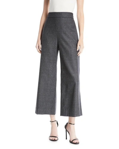 Rebecca Taylor Wide Leg Crop Wool & Silk Blend Trousers In Grey
