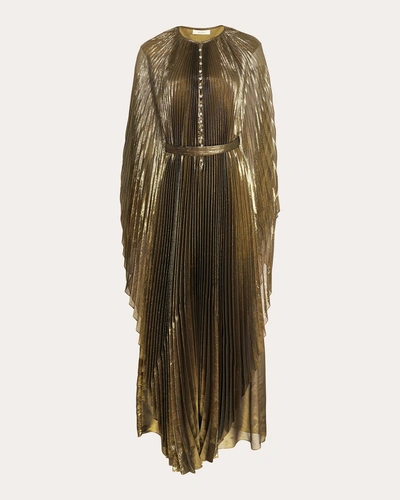 Semsem Crystal-embellished Plissé Maxi Dress In Gold