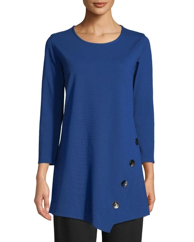 Caroline Rose 3/4-sleeve Easy-fit Ponte Luxe Tunic W/ Matte Metal Buttons, Plus Size In Royal