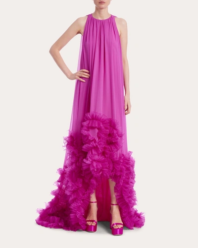 Badgley Mischka High-low Ruffle-trim Trapeze Gown In Pink