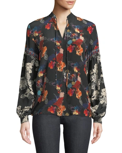 Tolani Plus Size Swanna Mandarin-neck Mixed Floral-print Silk Blouse In Rosette