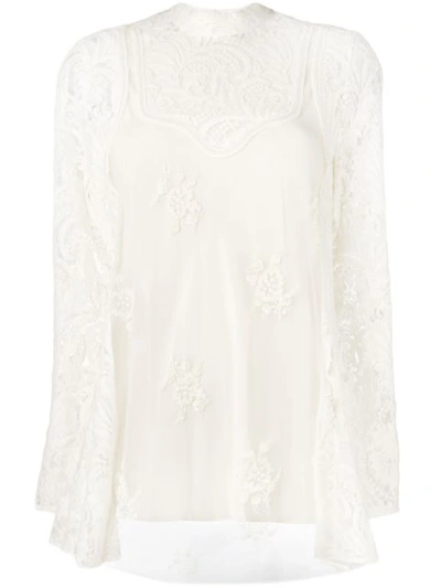 Stella Mccartney Embellished Paneled Wool-blend Lace And Tulle Blouse In Ivory