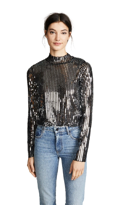 Tanya Taylor Grace Striped Sequin Long-sleeve Top In Black