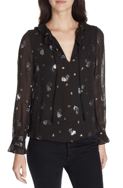 Rebecca Taylor Long-sleeve Scattered Tulip Ruffle Top In Black
