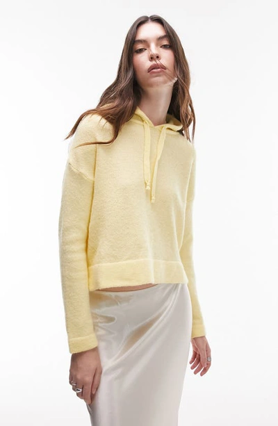 Topshop Boxy Crop Hooded Sweater In Yellow