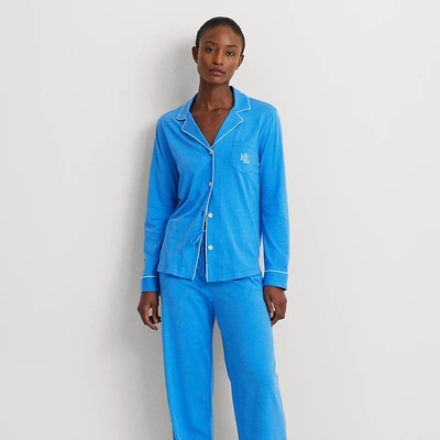 Lauren Ralph Lauren Cotton-blend Jersey Sleep Set In Bright Blue