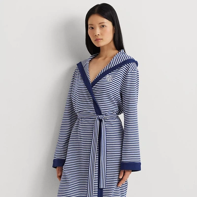 Lauren Ralph Lauren Striped Interlock Hooded Robe In Blue Stripe