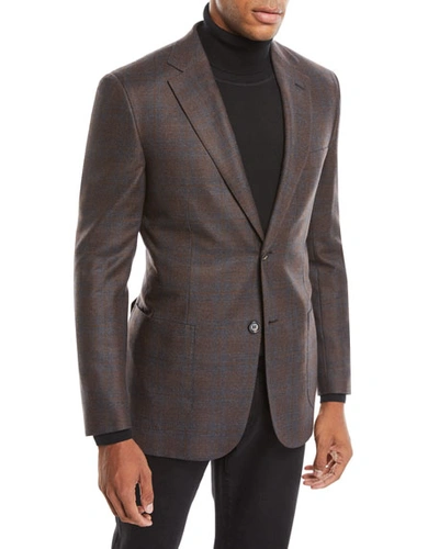 Brioni Men's Plaid Wool-silk Blazer In Gray