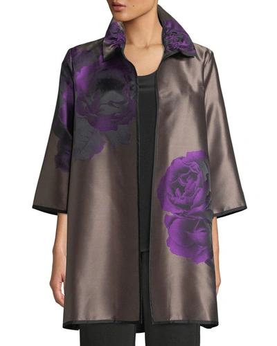 Caroline Rose Violet Rose Jacquard Topper Jacket, Plus Size In Purple/multi