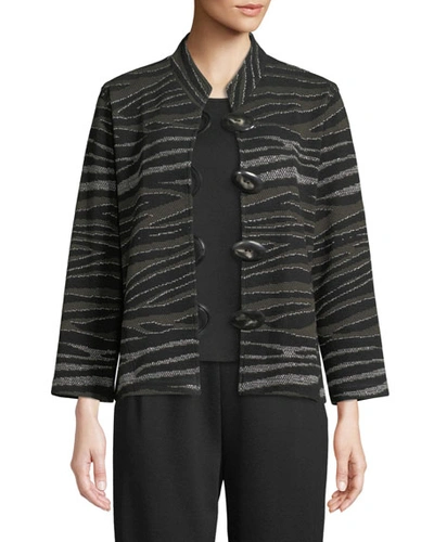 Caroline Rose Howl At The Moon Mandarin-collar Easy-fit Textured Metallic Knit Jacket, Plus Size In Multi/black