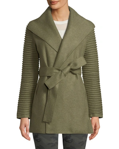Sentaler Superfine Alpaca Wrap Coat W/ Ribbed Sleeves In Green