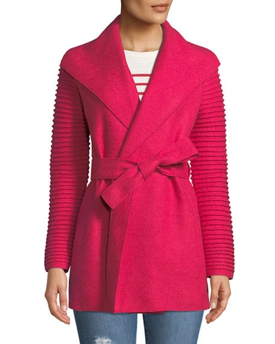 Sentaler Superfine Alpaca Wrap Coat W/ Ribbed Sleeves In Pink