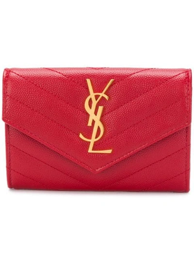 Saint Laurent Quilted Textured-leather Wallet In Red