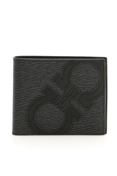 Ferragamo Double Gancio Wallet In Grey Black (grey)
