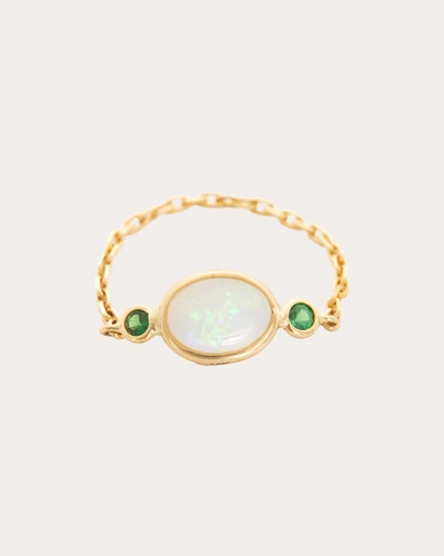 Yi Collection Women's Opal & Tsavorite Eos Chain Ring 18k Gold In White