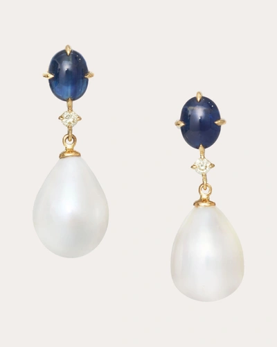 Yi Collection Women's Royal Sapphire & Pearl Drop Earrings In White