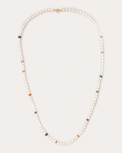 Yi Collection Women's Akoya Pearl & Rainbow Sapphire Necklace 18k Gold In White