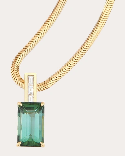 Yi Collection Women's Green Tourmaline & Diamond Bar Pendant Necklace