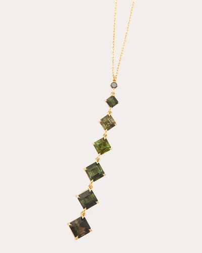 Yi Collection Women's Green Tourmaline & Black Diamond Cascade Pendant Necklace