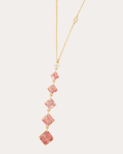 Yi Collection Women's Pink Tourmaline & Diamond Cascade Pendant Necklace